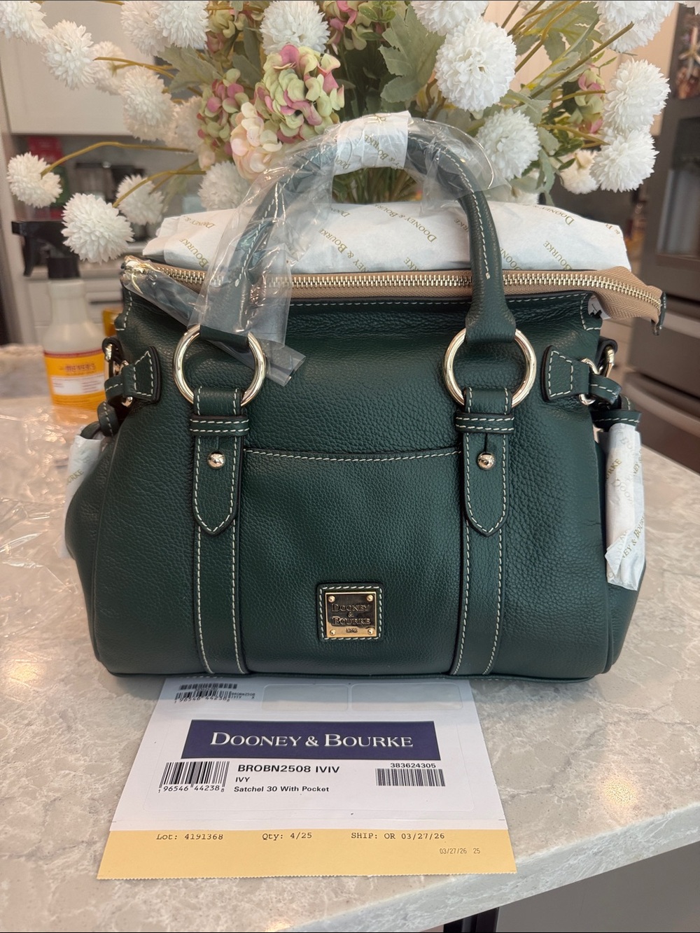 Dooney and Bourke Sorrento satchel 30 with pocket in Ivy - Picture 1 of 6